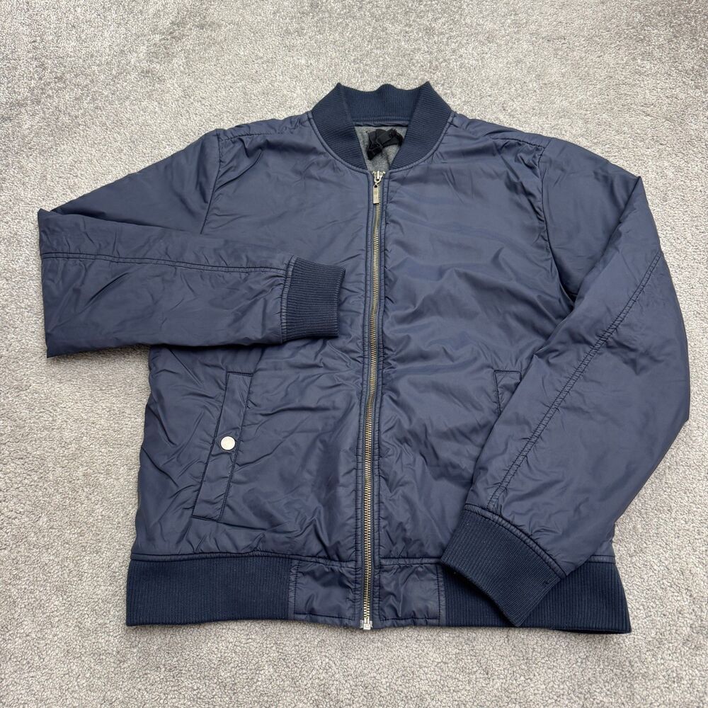 Velvet By Graham Spencer Nylon Full Zip Bomber Jacket Mens Medium Blue Casual